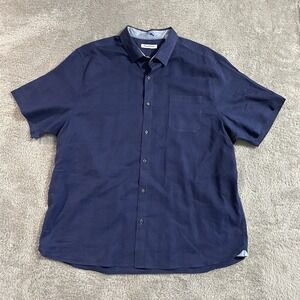 Tommy Bahama Shirt Mens Size 3XL Short Sleeve Linen Blue Plaid Casual Beach Wear